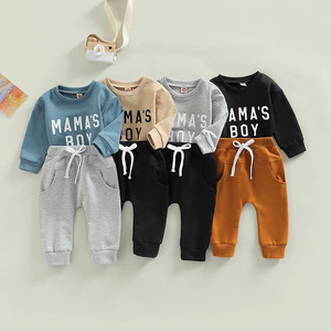 Conjunto de 2 piezas para <span class=keywords><strong>bebés</strong></span> y niños pequeños, sudadera de manga larga con cuello redondo y estampado de letras MAMA'S BOY y conjunto de jogger con cordón - Product Image 1
