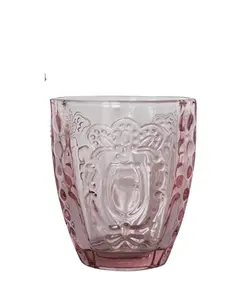Großhandel farbige Bernstein Trinkglas Tasse Vintage Crown geprägte Glas becher