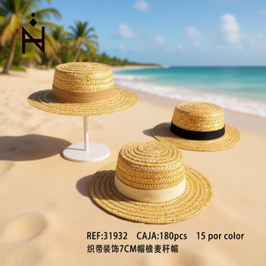 Sombrero de Paja Angelina con Borde Ancho de 7 cm y Adorno de Cinta, Sombrero de Playa con Protección Solar, Unisex para Adultos, de Paja Natural - Product Image 4