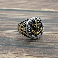 Bague Hip-Hop Vintage en Acier Inoxydable 316 Noir et Or, Motif Ancre, Tendance, Étanche, Bijoux Fins pour Hommes – Vente en Gros