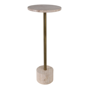 Travertine Top <b>Side</b> <b>Table</b> With Brass Stem And Stone Base For Modern Home Decor - Product Image 4