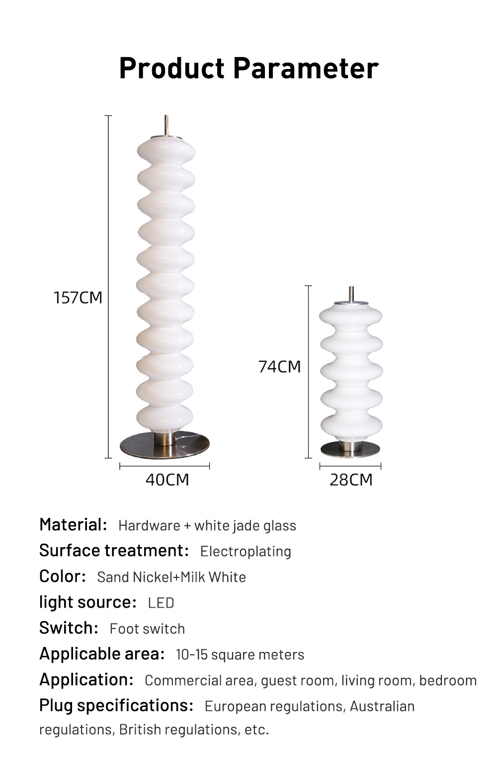 New Design Sand Milk White Nickel Jade Glass LED Decorative Floor Lights Living Room Hotel Designer Floor Lamp With Foot Switch