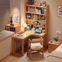 Bureau d'ordinateur moderne minimaliste en bois massif avec étagère d'angle en forme de L et panneau perforé pour chambre et bureau