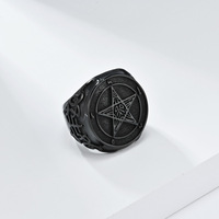 Bague vintage en acier inoxydable avec étoile sculptée, motif ange déchu, pentagramme, bijoux étanches et inaltérables pour hommes et femmes