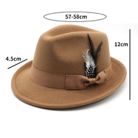 FF2179 Gros Gentleman Jazz Feutre Chapeau D'hiver Plume Ruban Roll up Robe Cap Chaud Hommes À Bord Court Trilby Fedora Chapeau