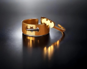 Vampire chauve-souris plaqué or chauve-souris anneau Goth bijoux deux pièces argent plaqué réglable anneau super-héros Couple anneaux - Product Image 1
