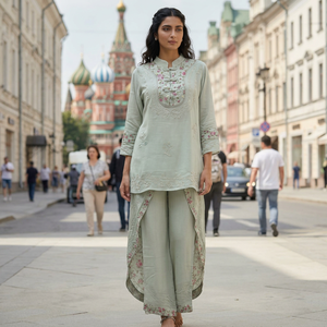 Nouvelle Tendance 2025 – Ensemble Femme Vintage en Velours et Rayonne Brodé Floral, Col en V, Coupe Ajustée, Écologique et Respirant - Product Image 1