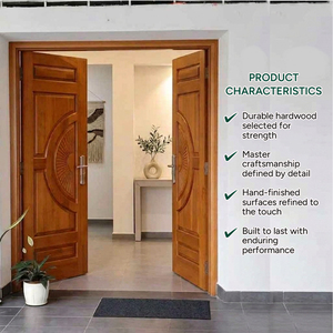 GA-50S minimalist Circle Design Carving Hardwood Solid Core Main Entrance Front Double Door with <b>frame</b> solid wood - Product Image 2