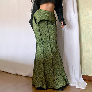 European American Retro <b>Printed</b> Mermaid <b>Maxi</b> <b>Skirt</b> Women Irregular Lace Trim Reverse Stitch Elastic Waist Slim Fit <b>Skirt</b> - Product Image 3