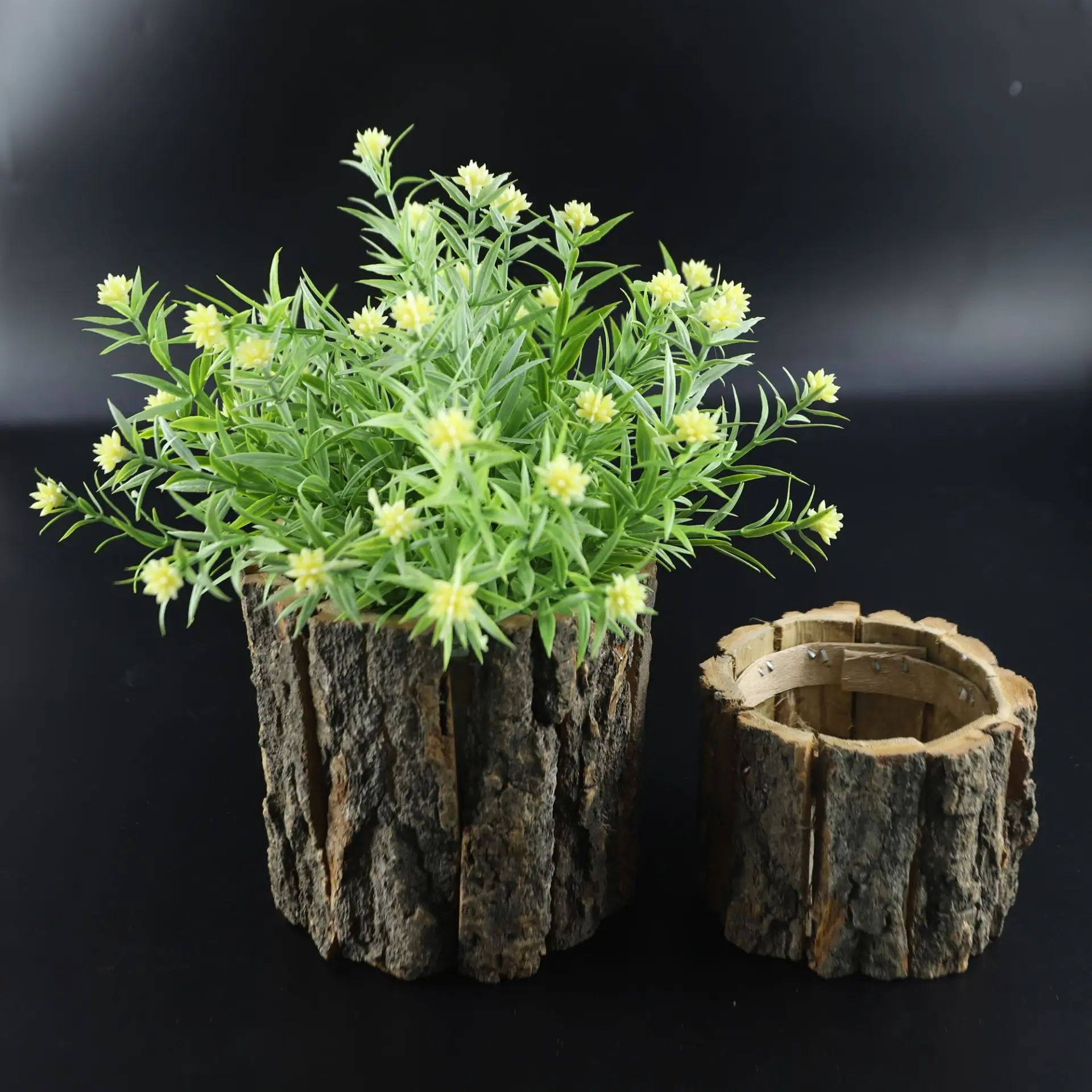 Wholesale Pastoral Maple Bark Wooden Bucket Flower Pot Decoration Home