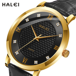 Montre Homme HALEI Neuve Originale à Quartz avec Bracelet en Cuir Étanche 3 ATM Aiguille Diamant Mouvement Japonais Vente en Gros en Dropshipping - Product Image 1