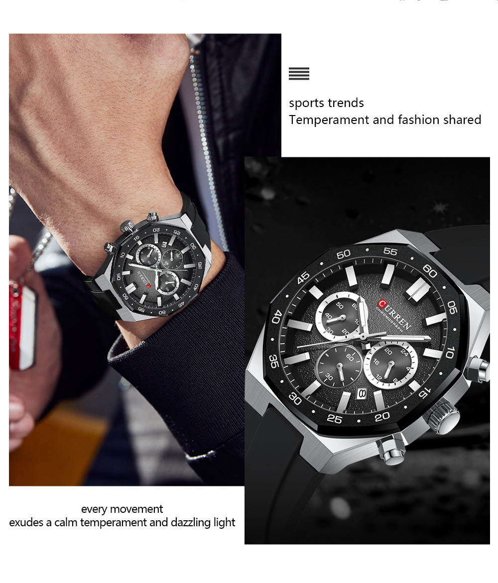 CURREN 8489 Chronograph - Luminous Hands, Waterproof Watch