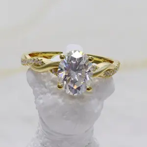 PST 10K 14K Women Engagement Rings Top Quality D VVS1 2CT Oval Cut Moissanite Diamond Rings