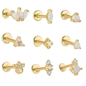 High-end 925 Sterling Silver Gold Plated Opal Piercing Earrings for Women