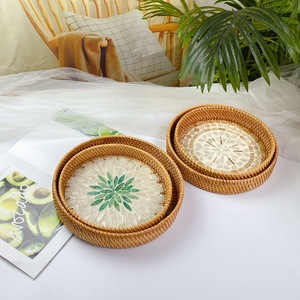 Cestino in Rattan decorazioni per hotel intrecciato rattan shell pane portaoggetti vassoio portatile conchiglia marrone <span class=keywords><strong>verde</strong></span> cestino rotondo in rattan - Product Image 2