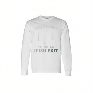 Maglietta a maniche lunghe per il Giorno di San Patrizio con stampa 'Most Likely to Do an Irish Exit' - Per uso promozionale - Product Image 2