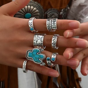 Lot de 7 bagues tendance style vintage western avec cactus, turquoise, cristal et strass, <span class=keywords><strong>prix</strong></span> de gros, en promotion - Product Image 5