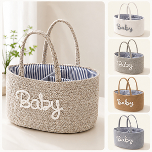 Organizador de Pañales para Bebé Personalizado de Cuerda de Algodón con Nombre, Cesta de Almacenamiento de Cuerda de Algodón con Separador Extraíble - Product Image 1