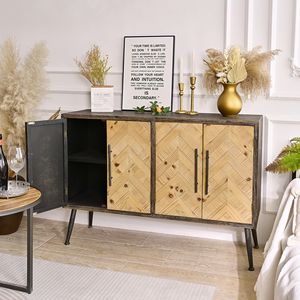 Home Farmhouse Living Room Accent Sideboard Rustic <b>Black</b> Frame Wooden Storage <b>Cabinet</b> with 4 Doors - Product Image 3