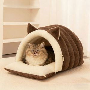 Eco-Friendly Washable Pet Cat Ear Warming <b>Bed</b> with Rabbit Plush Arctic Fleece and PP Cotton Filling Soft Cozy Luxury Winter <b>Bed</b> - Product Image 4