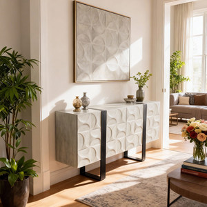 Minimalist Modern <b>Sideboard</b>, 3D Geometric Pattern Buffet Cabinet, Storage for Nordic Wabi-Sabi Home - Product Image 4