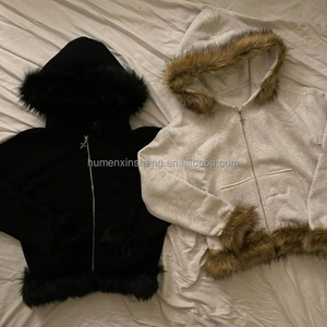 Fabricantes de ropa Unisex Hombres Heavyweight Boxy Cropped French Terry Faux <span class=keywords><strong>Fur</strong></span> con capucha desmontable Zip up Hoodie - Product Image 2