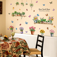 Autocollant mural décoratif auto-adhésif en forme de panier suspendu pour plantes, idéal pour les murs d'accentuation du salon et de la chambre, décoration intérieure