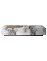 Table basse convertible en marbre naturel Italian Ice Ash avec incrustation en noyer, grand espace, design moderne, meubles de salon