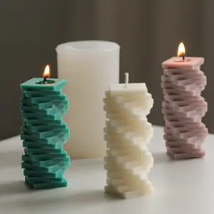3D创意方形螺旋蜡烛模具蜡烛私人标签香味硅胶模具