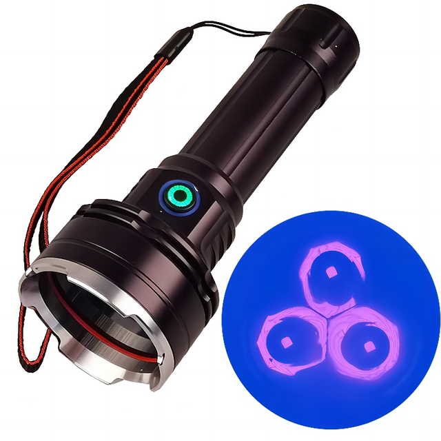 USB Rechargeable 15W 365nm UV Flashlight 3 LED Black Light Aluminum Alloy 21700 Torch Pet Urine Banknote Detection Emergencies