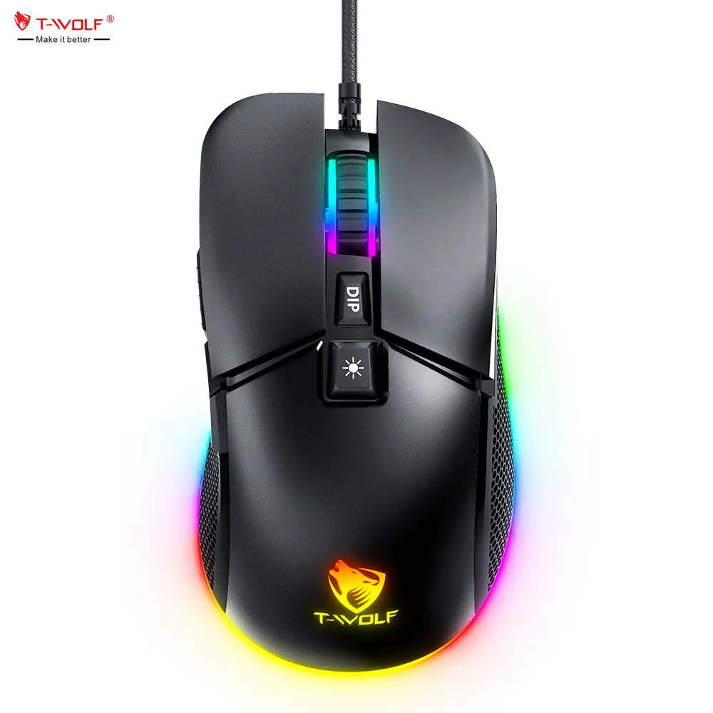 T-WOLF G590 Проводная игровая мышь с логотипом на заказ, дешевая Rgb проводная мышь, 7D кнопка, Usb 7200 Dpi, светодиодная игровая мышь