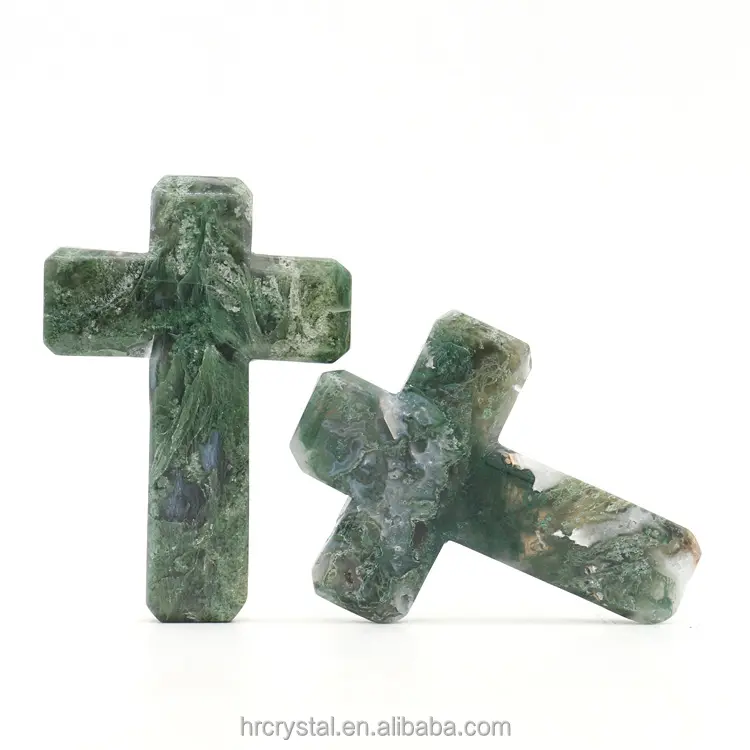 Натуральный религиозный Хрустальный кристалл, целебный мох, агат, кристаллы, крестовая резьба для украшения