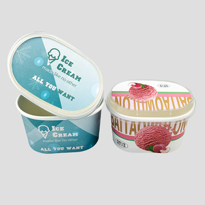 130ml 470ml dùng một lần hình dạng hình bầu dục chất lượng cao Ice Cream cốc giấy Ice Cream bồn tắm hình dạng với PP nắp muỗng thực phẩm container - Product Image 5