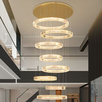 Lustre de plafond en cristal K9 moderne de luxe pour hall d'hôtel, avec télécommande/application, suspension LED noire pour villa, salon, loft, doré