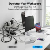 Station de charge de bureau multi-ports GaN³ 120W 160W 200W avec chargeur rapide PD USB-C QC3.0 USB-A pour ordinateur portable, téléphone et plusieurs appareils