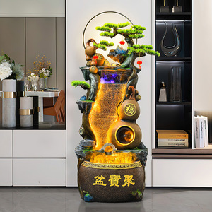 Fontaine Feng Shui en forme de gourde Quanmantang, forme irrégulière, peinte à la main, sculptée, décoration de sol pour salon, entrée, bureau, etc. - Product Image 1