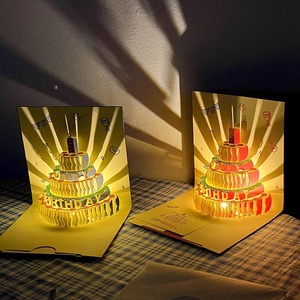 Impression de papier de chant de musique 3D bleu fantaisie <span class=keywords><strong>carte</strong></span> de voeux de joyeux anniversaire avec lumière de musique - Product Image 3