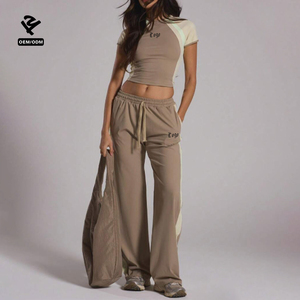 F5770 Phụ Nữ Cắt Được Trang Bị Chặt Chẽ Mỏng T Áo Sơ Mi Bên Sọc Chân Rộng Quần Bó Sát Thiết Lập Khối Màu Athleisure Y2K Loungewear - Product Image 2