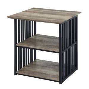 Rustic Industrial Open <b>Shelf</b> Nightstand Black <b>Metal</b> Frame Antique Oak Top Bedroom Furniture - Product Image 1