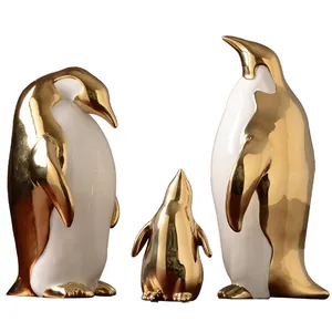 热销现代陶瓷动物工艺品企鹅桌子装饰家居装饰