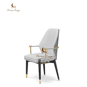 Custom Luxury Veneer <b>Dining</b> <b>Armchair</b> Gold Frame Leather Seat High End Designer Chair for Mansion Villa Furniture - Product Image 4