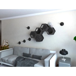 Juego de muebles hexagonales para gatos, estante de pared multifuncional negro para gatos, casa para mascotas de tamaño mediano - Product Image 4