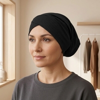 Bonnet Hijab en tricot côtelé avec élastique pour le front, couleur unie, pour usage quotidien