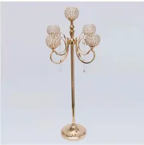 Castiçais de cristal de metal, candelabros com 5 braços de vidro, castiçal de metal, decorativo, suporte de chão, festa de casamento, sala de jantar
