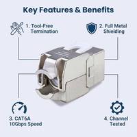 180 °   Module réseau RJ45 Keystone Cat6 FTP blindé sans outil, compatible Fluke Pass pour système de câblage