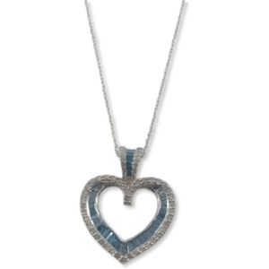 Jewelspaark Heart Pendant Necklace 1.69 Ct Round Baguette Cut Natural White Blue Diamond 925 Sterling Silver H-I Color Women's - Product Image 5