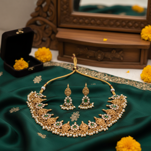 High Quality Traditional South Indian Ethnic Brass Bridal <b>Set</b> Zircon Flower Design Rose <b>Gold</b> Plated Third Party Wedding - Product Image 3