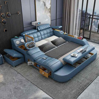 Runwood Neuer Stil Einfaches Modernes Multifunktionales Massage-Echtlederbett Tatami-Bett Hauptschlafzimmerbett Doppelbett Projekt