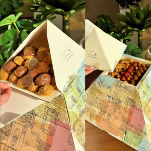 Boîte alimentaire pyramide personnalisée <span class=keywords><strong>en</strong></span> papier pour pâtisseries arabes halal, desserts, traiteur, emballage à emporter et plateaux de dégustation - Product Image 5