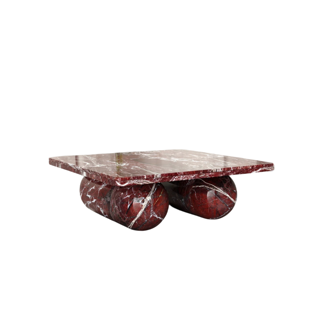 Natural Red Marble Coffee Table Set Luxury Modern for Living Room